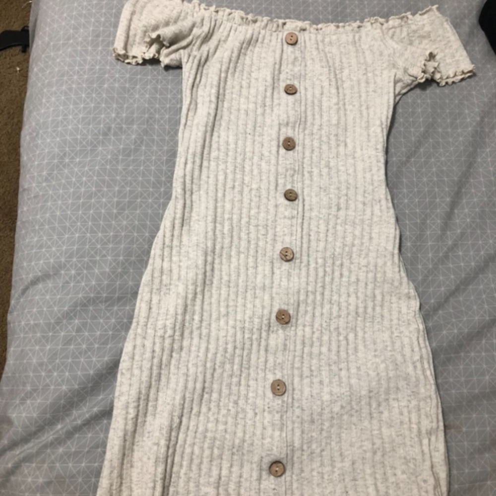 Off the shoulder button mini dress